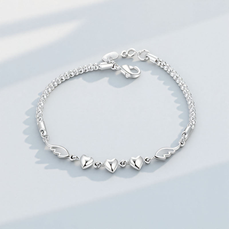 Stylish Silver-Plated Minimalist Heart-and-Feather Bracelet For Women