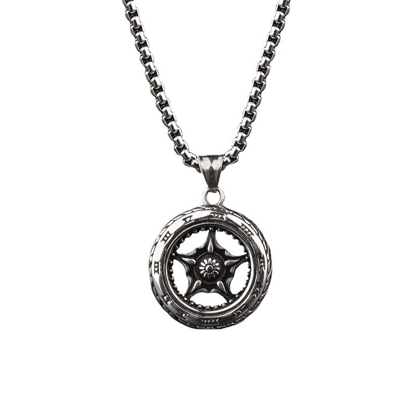 Retro Titanium Steel Sweater Chain For Men And Women With Wheel Design