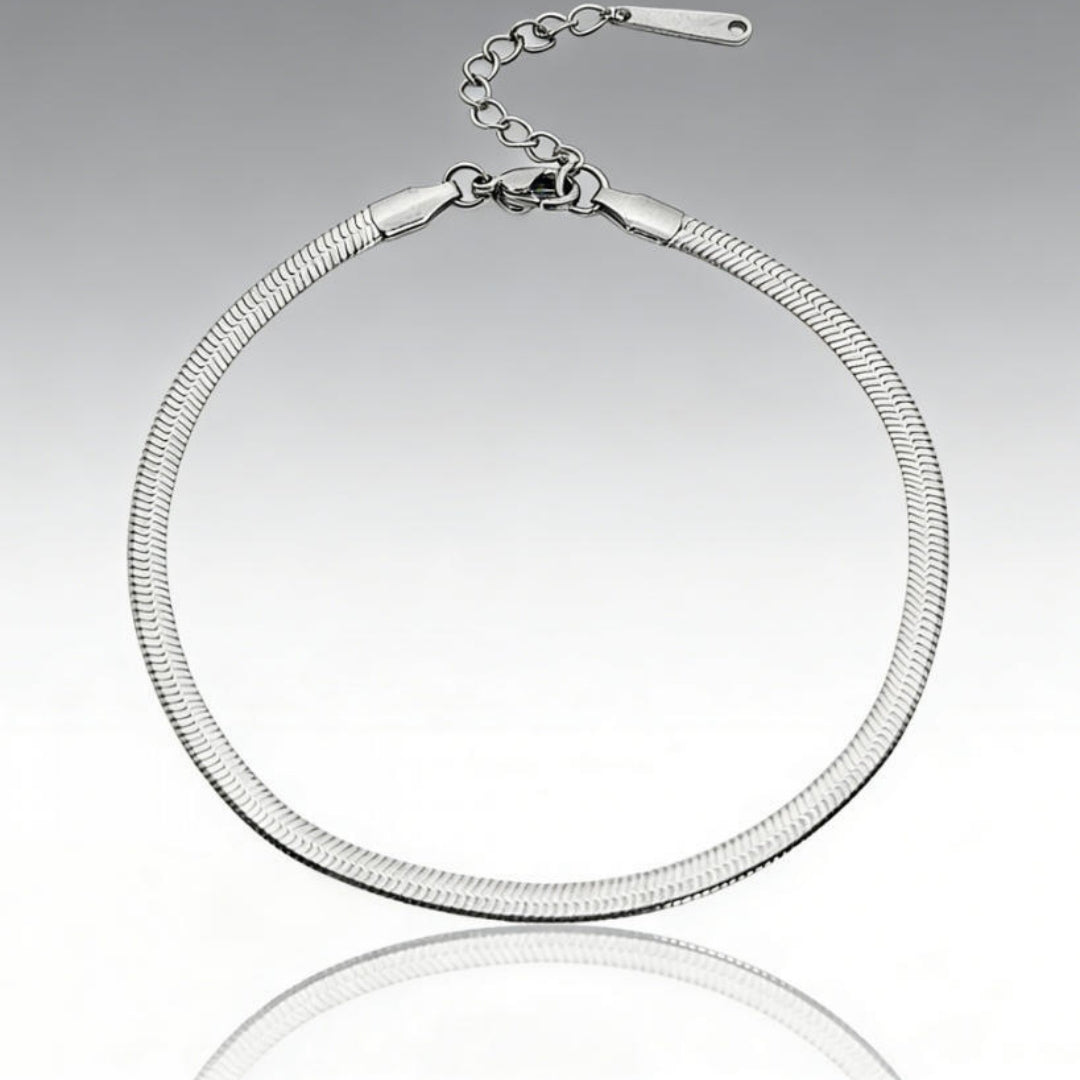 Womens Shiny Wide Snake-Bone Style Minimalist Bracelet