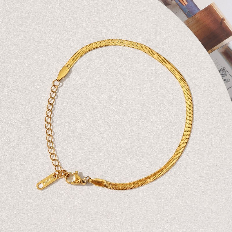 Womens Shiny Wide Snake-Bone Style Minimalist Bracelet