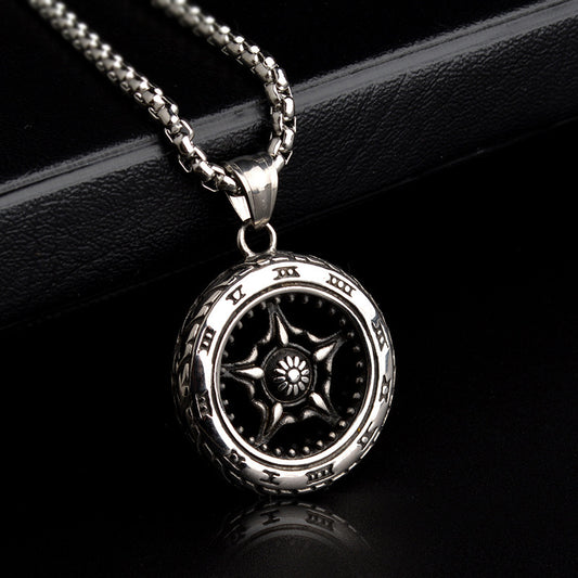 Retro Titanium Steel Sweater Chain For Men And Women With Wheel Design