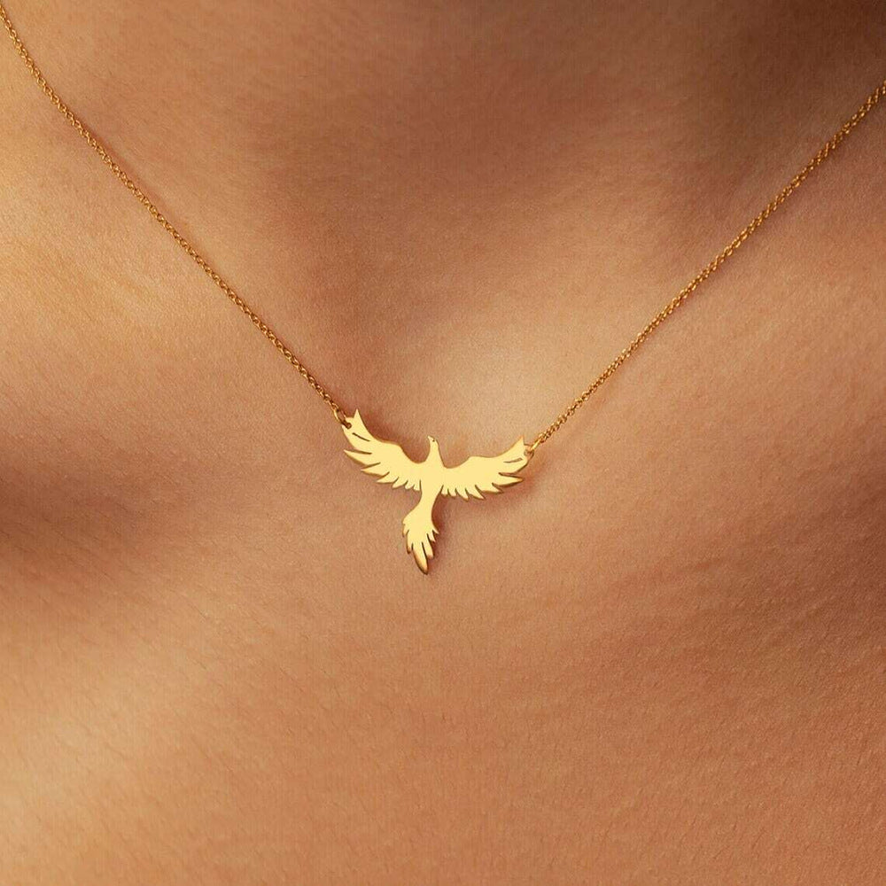 Womens Stainless Steel Necklace With Phoenix Firebird Pendant, Clavicle Chain