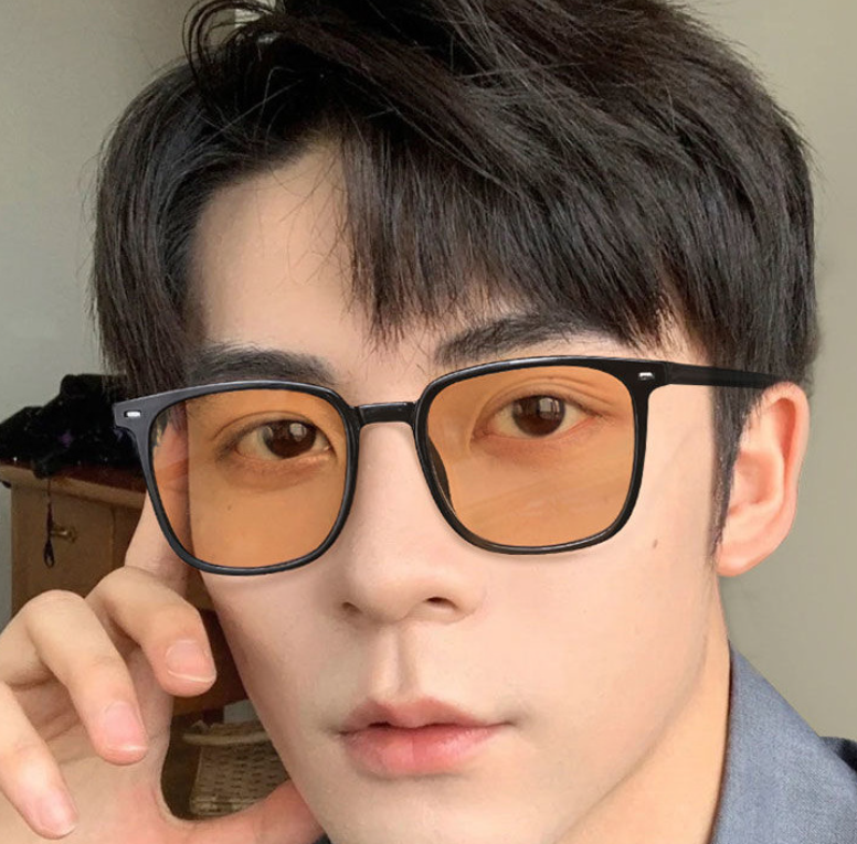 Photosensitive Color-changing Couple's Same Square Frame Black Frame Brown Sunglasses Men's Retro Myopia Sunglasses Women