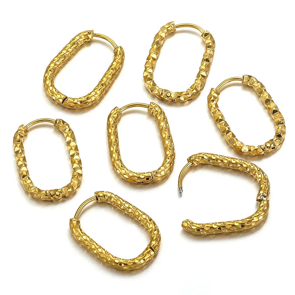 Stainless Steel Starburst-pattern Rectangular Ear Clips With A Polished Finish