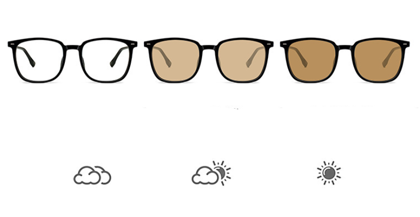 Photosensitive Color-changing Couple's Same Square Frame Black Frame Brown Sunglasses Men's Retro Myopia Sunglasses Women