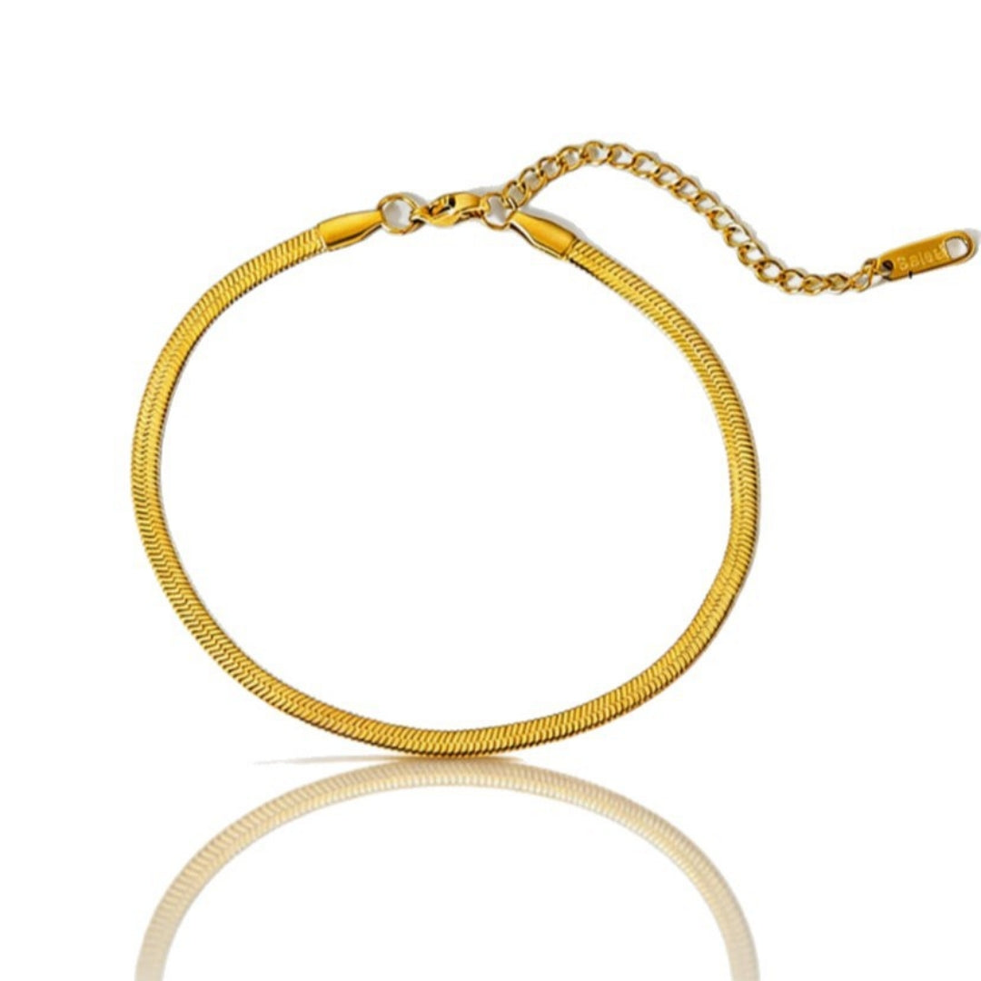 Womens Shiny Wide Snake-Bone Style Minimalist Bracelet