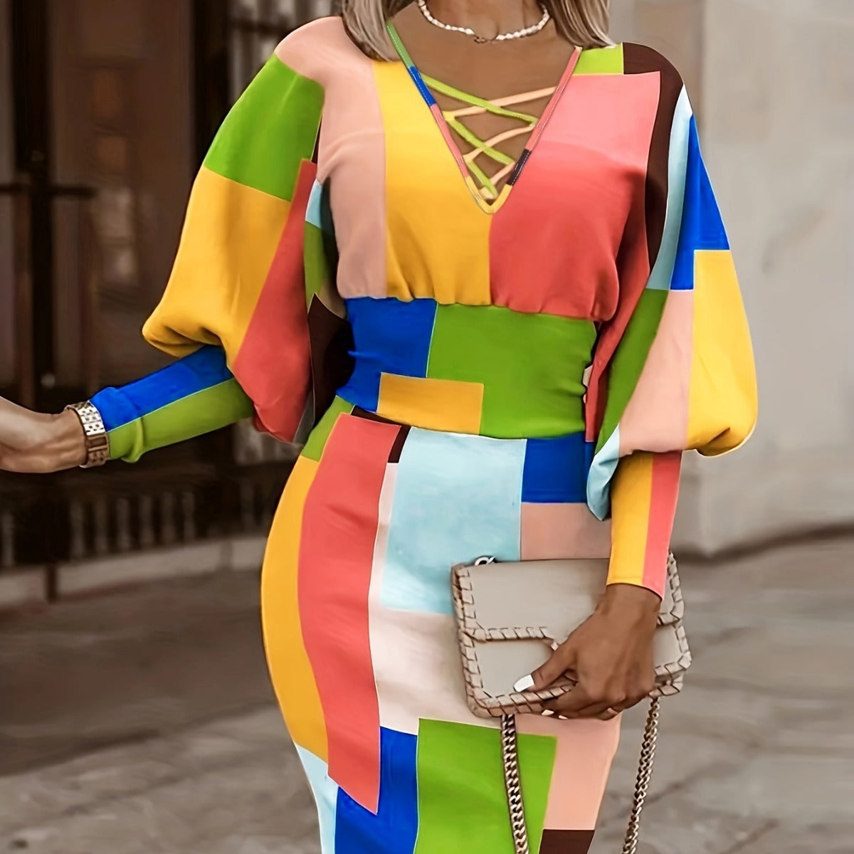 Sexy Hip-Hugging V-Neck Long-Sleeve Casual Dress For Women