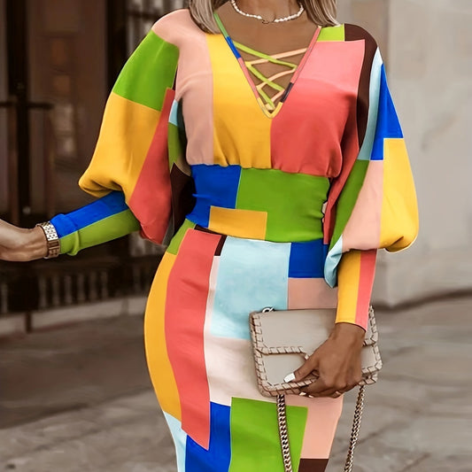 Sexy Hip-Hugging V-Neck Long-Sleeve Casual Dress For Women