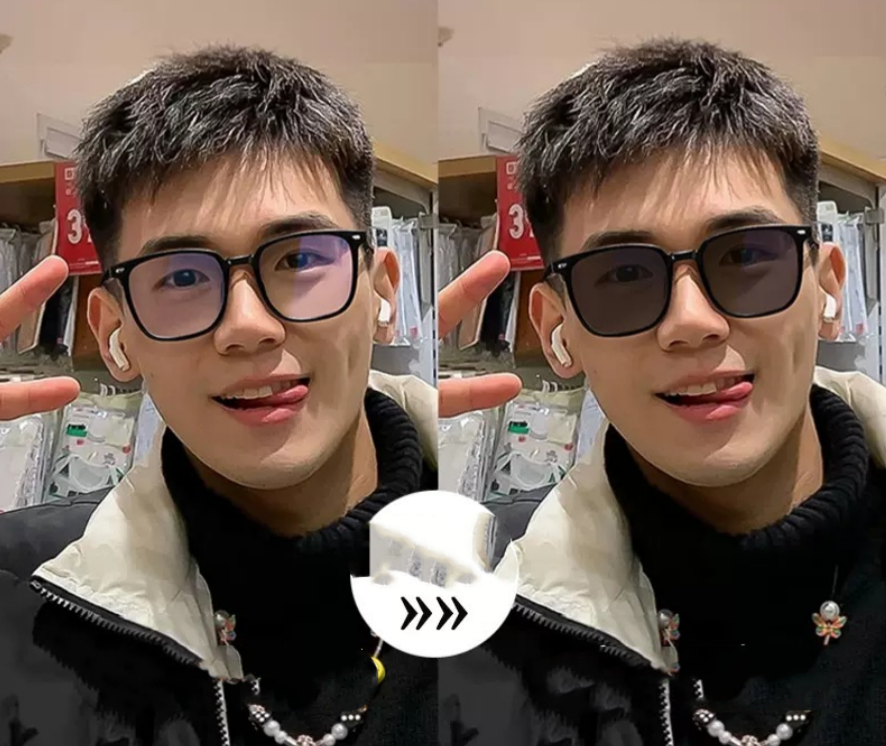 Photosensitive Color-changing Couple's Same Square Frame Black Frame Brown Sunglasses Men's Retro Myopia Sunglasses Women