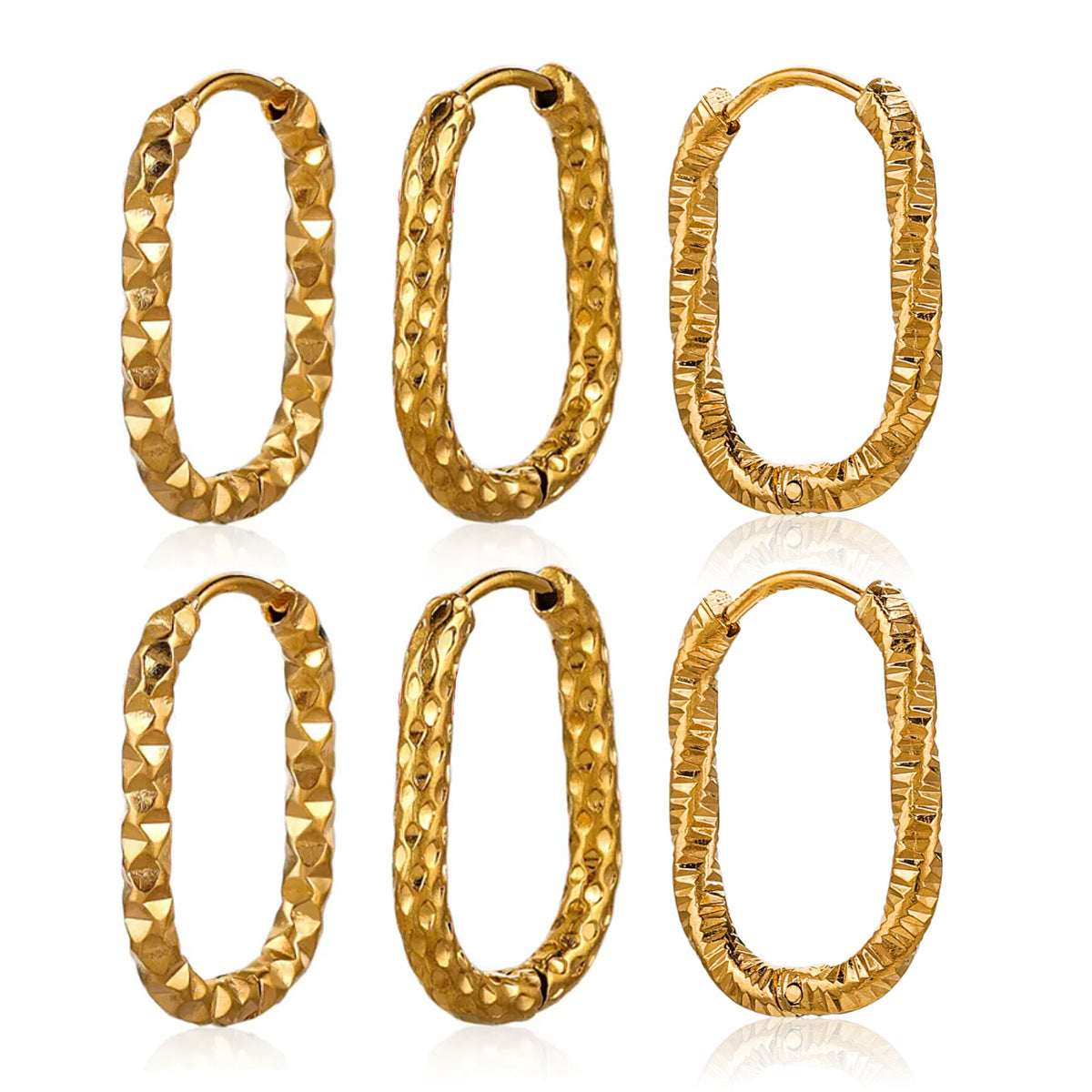 Stainless Steel Starburst-pattern Rectangular Ear Clips With A Polished Finish