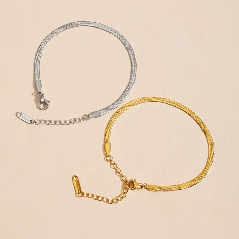 Womens Shiny Wide Snake-Bone Style Minimalist Bracelet