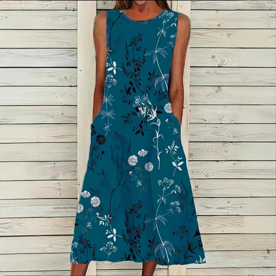 Women's Versatile Loose-fit Printed Casual Sleeveless Dress