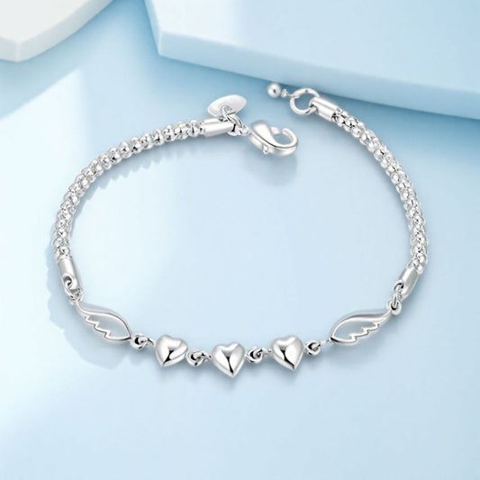 Stylish Silver-Plated Minimalist Heart-and-Feather Bracelet For Women